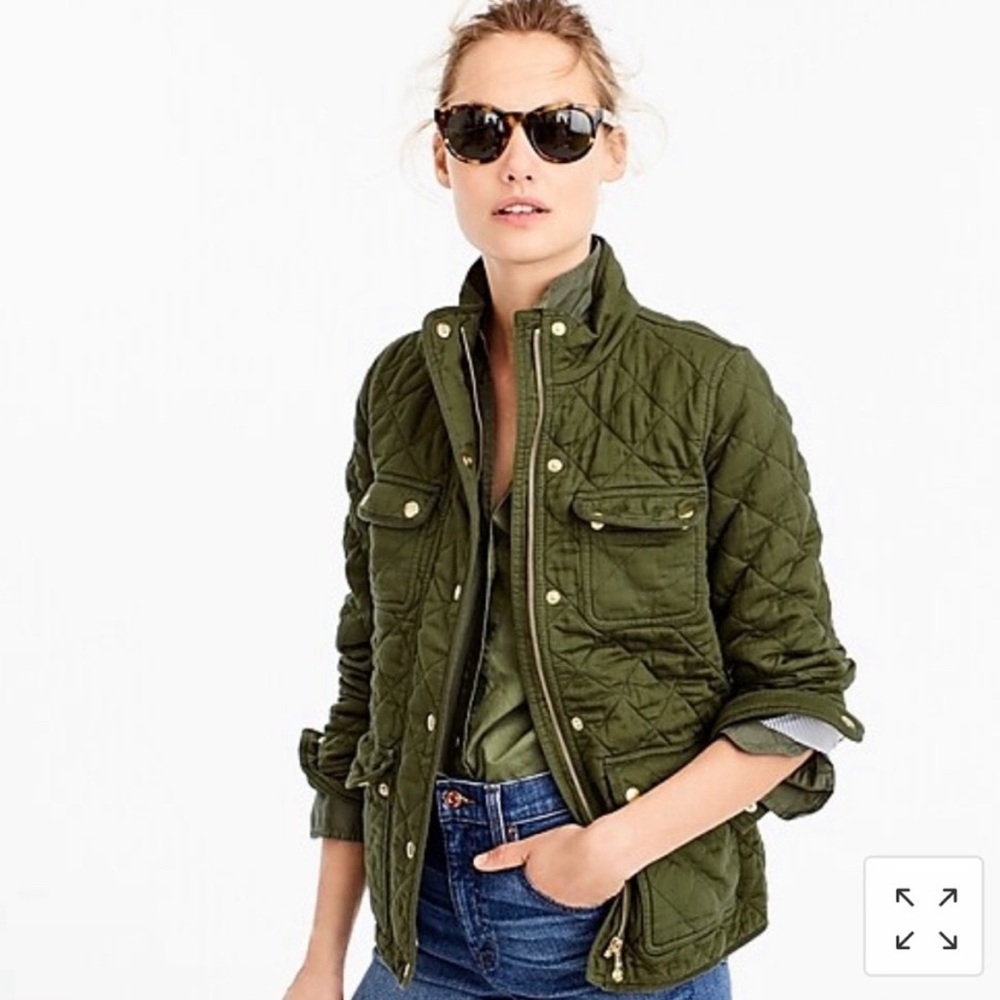 J.Crew Quilted Downtown Field Jacket Deep Moss XXS Military Cargo Chore Jacket